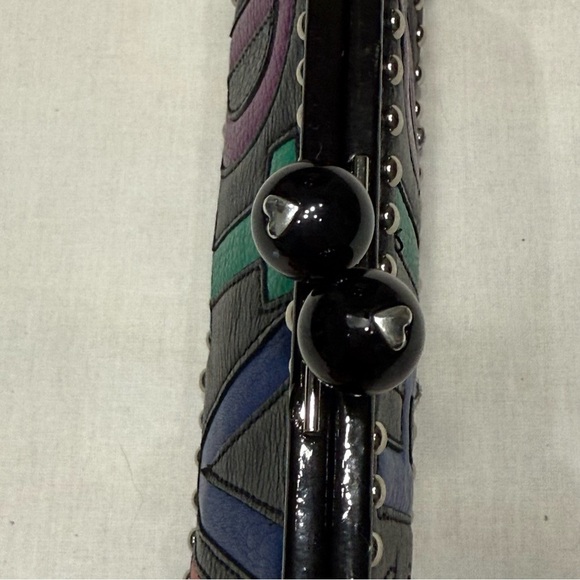 Brighton DIVA CHIC Black Multi Leather Clutch Bag Small Purse Studs Bling Chain - Picture 3 of 8